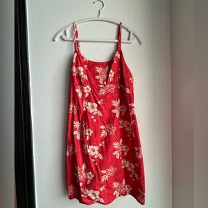 red dress with cream flower details